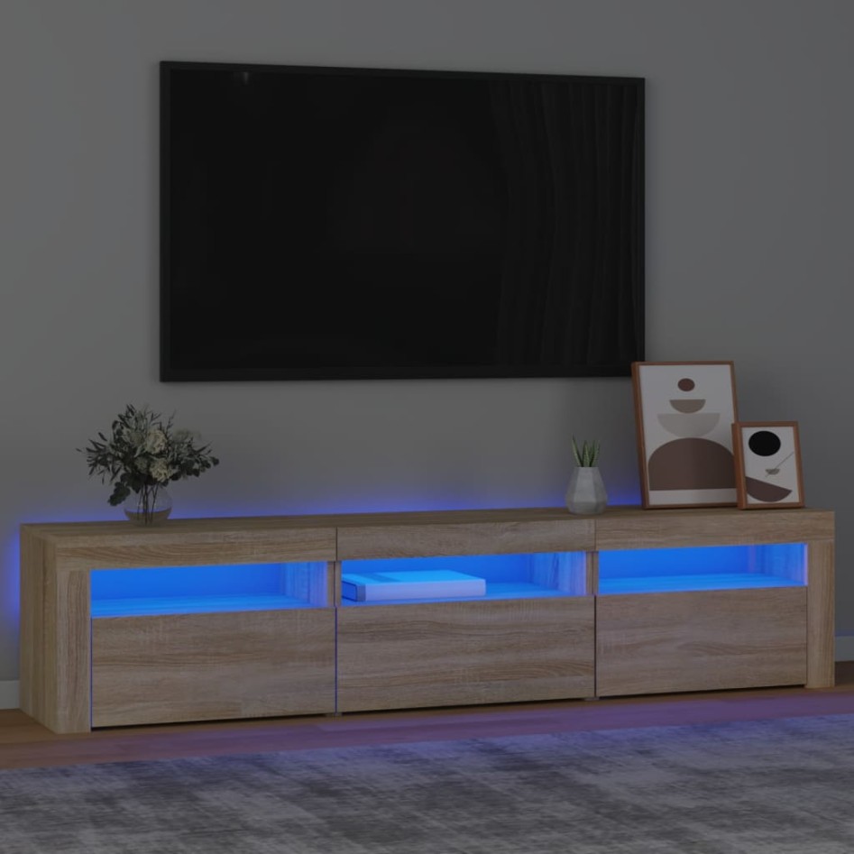 Mueble de TV con luces LED roble Sonoma 180x35x40