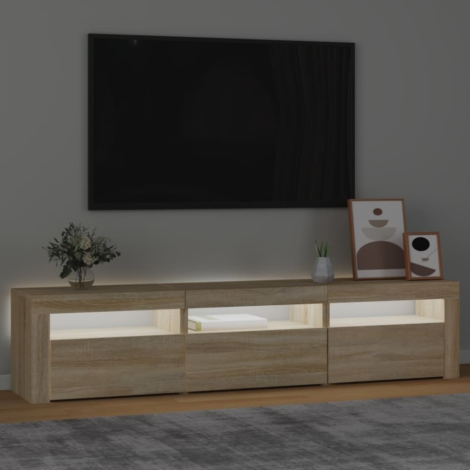 Mueble de TV con luces LED roble Sonoma 180x35x40
