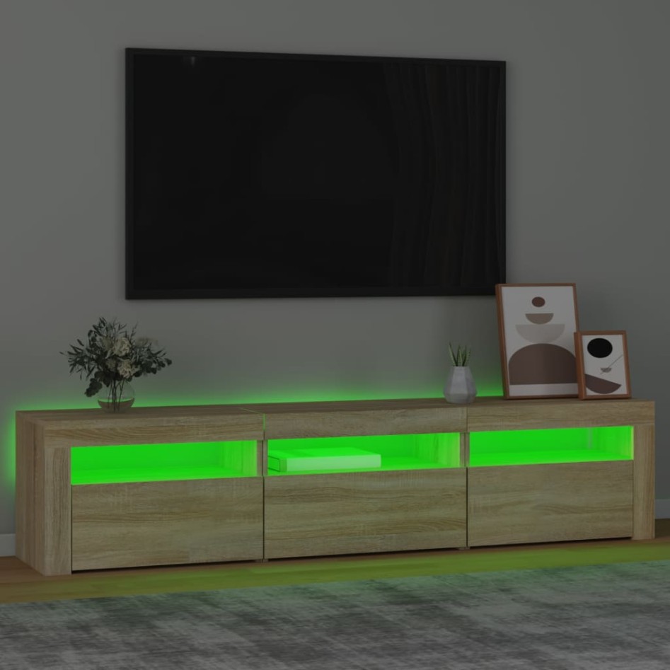 Mueble de TV con luces LED roble Sonoma 180x35x40