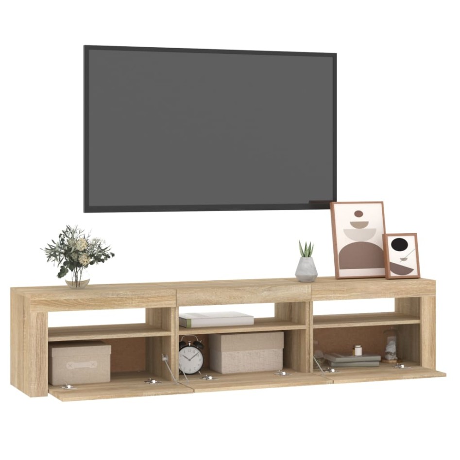 Mueble de TV con luces LED roble Sonoma 180x35x40
