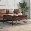 Mesa de centro madera ingeniería metal roble marrón 95x95x45 cm