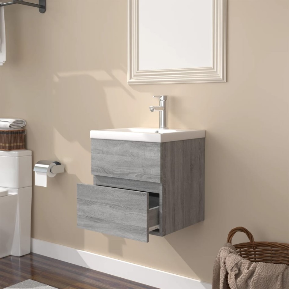 Mueble de baño con lavabo madera contrachapada gris