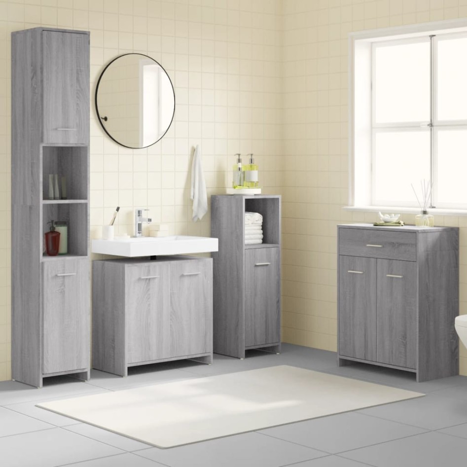 Set de muebles de baño 4 pzas madera contrachapada gris