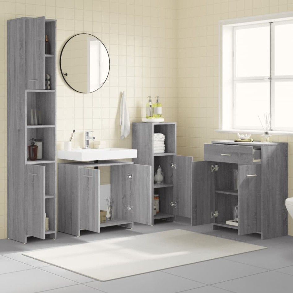Set de muebles de baño 4 pzas madera contrachapada gris