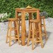 Mesa y taburetes altos de jardín 5 pzas madera maciza acacia