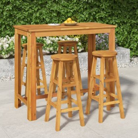 Mesa y taburetes altos de jardín 5 pzas madera maciza
