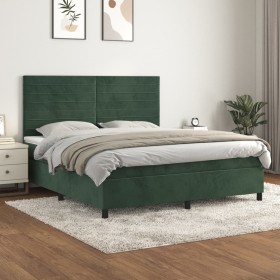 Cama box spring con colchón terciopelo verde oscuro 160x200