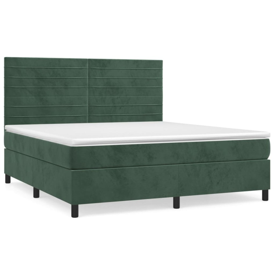 Cama box spring con colchón terciopelo verde oscuro 160x200