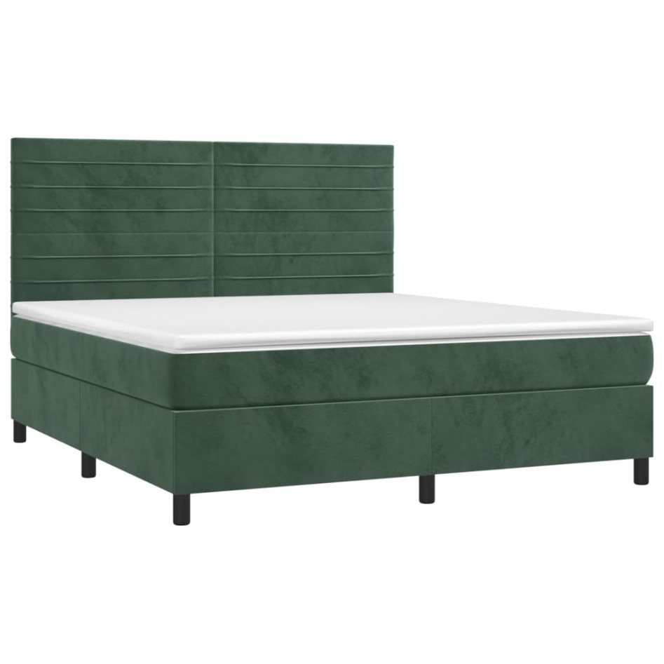 Cama box spring con colchón terciopelo verde oscuro 160x200