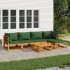 Juego muebles de jardín 6 piezas madera maciza y cojines