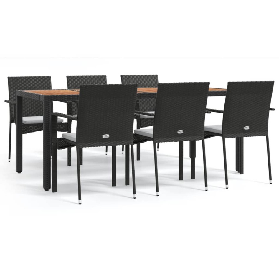 Set de comedor de jardín 7 pzas y cojines ratán sintético