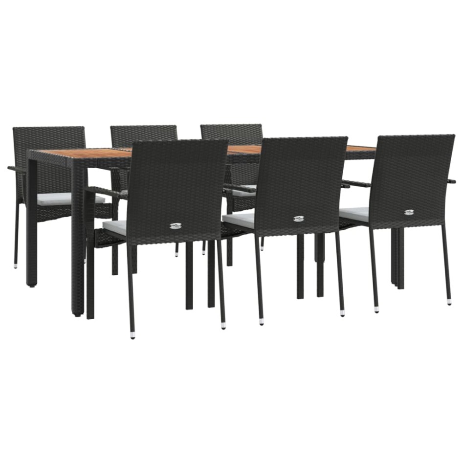 Set de comedor de jardín 7 pzas y cojines ratán sintético