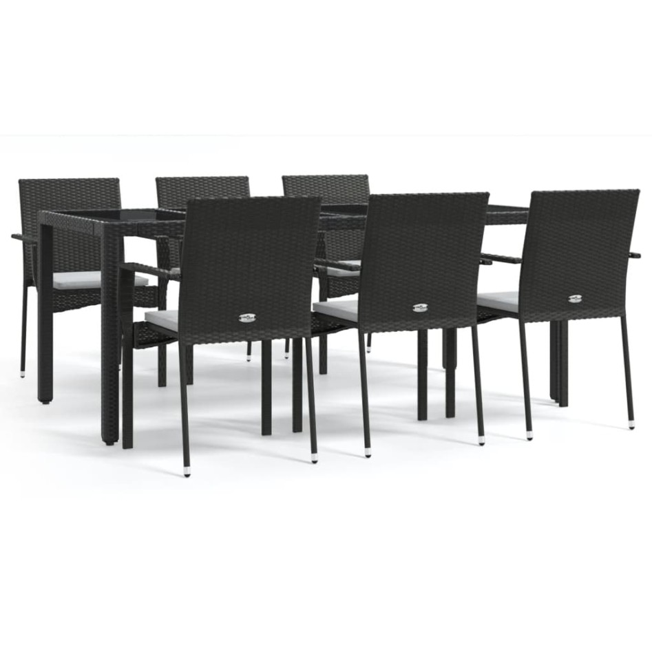 Set de comedor de jardín 7 pzas y cojines ratán sintético
