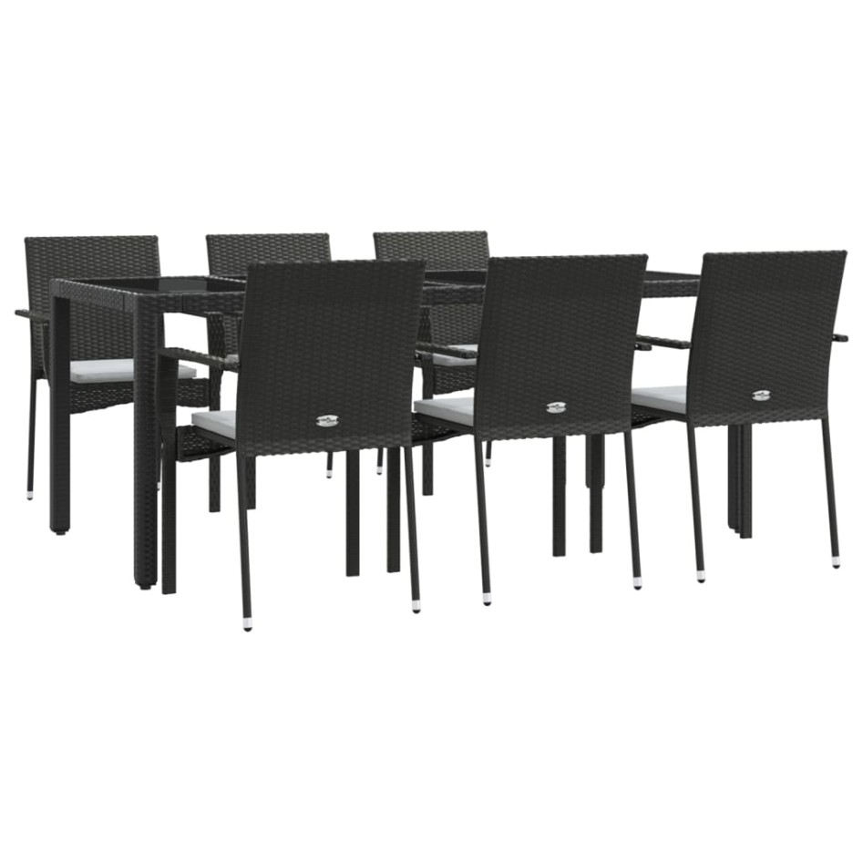 Set de comedor de jardín 7 pzas y cojines ratán sintético