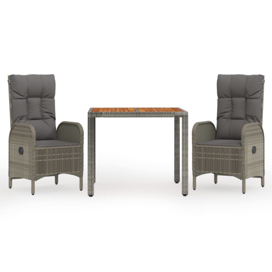 Set comedor de jardín 3 piezas con cojines ratán sintético