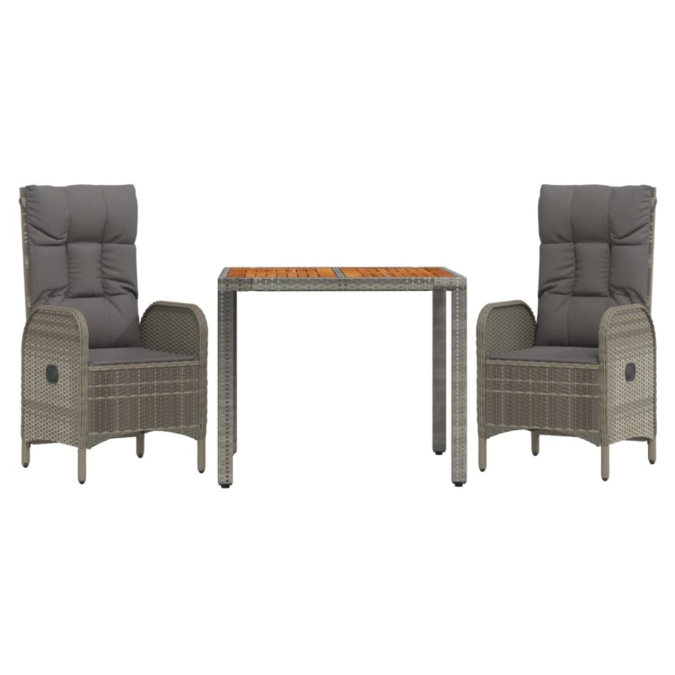 Set comedor de jardín 3 piezas con cojines ratán sintético