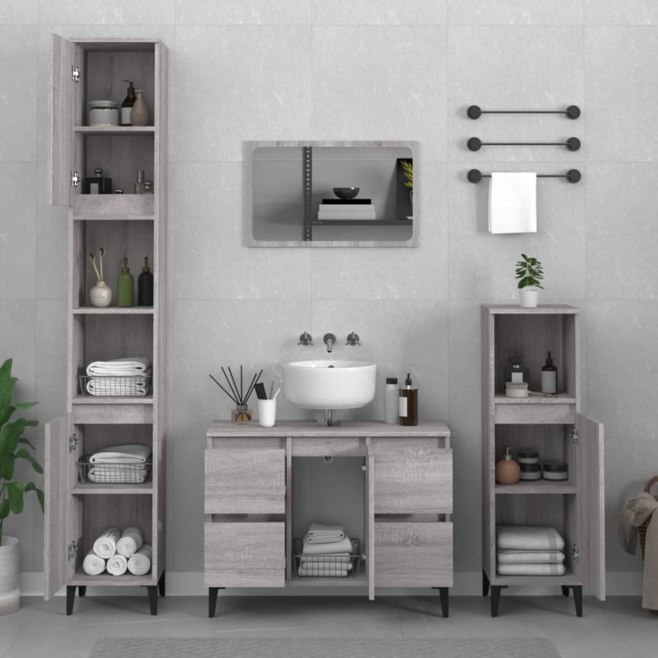 Set de muebles de baño 3 pzas madera contrachapada gris