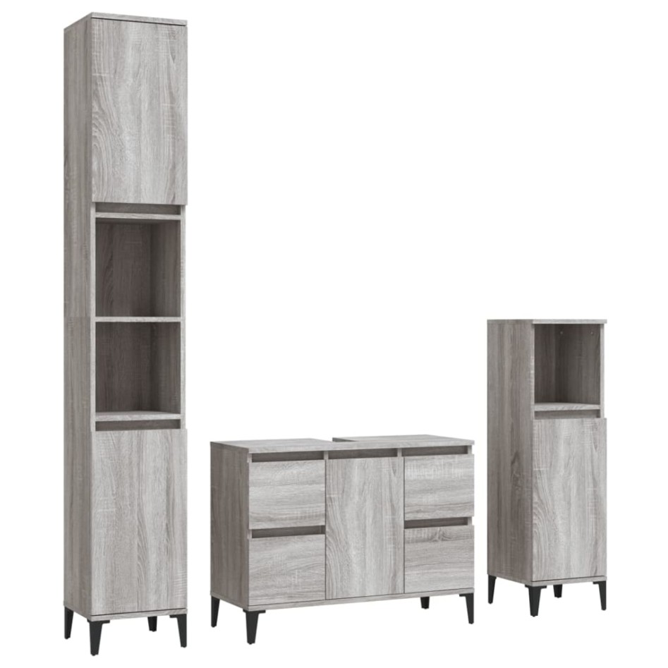 Set de muebles de baño 3 pzas madera contrachapada gris