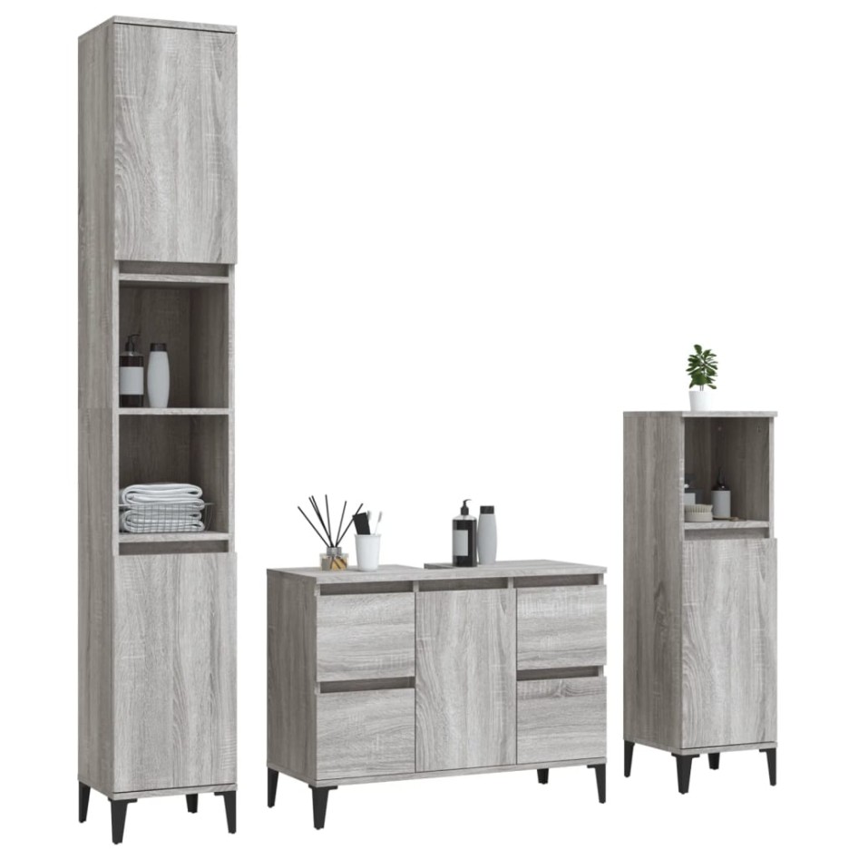 Set de muebles de baño 3 pzas madera contrachapada gris