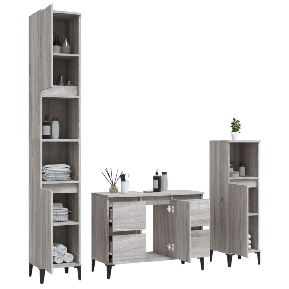 Set de muebles de baño 3 pzas madera contrachapada gris