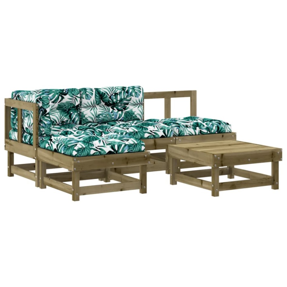 Juego de muebles jardín 5 pzas y cojines madera pino