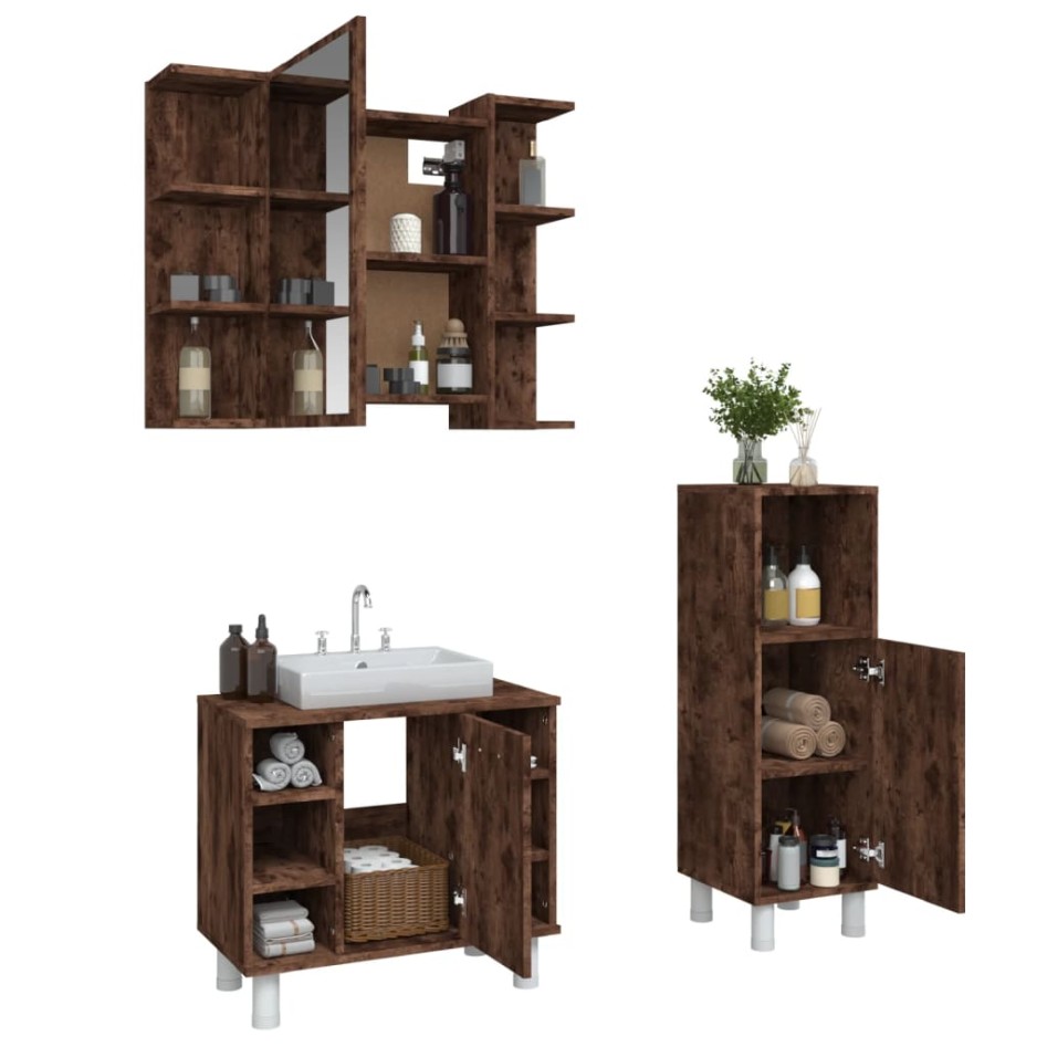 Set de muebles baño 3 pzas madera contrachapada roble