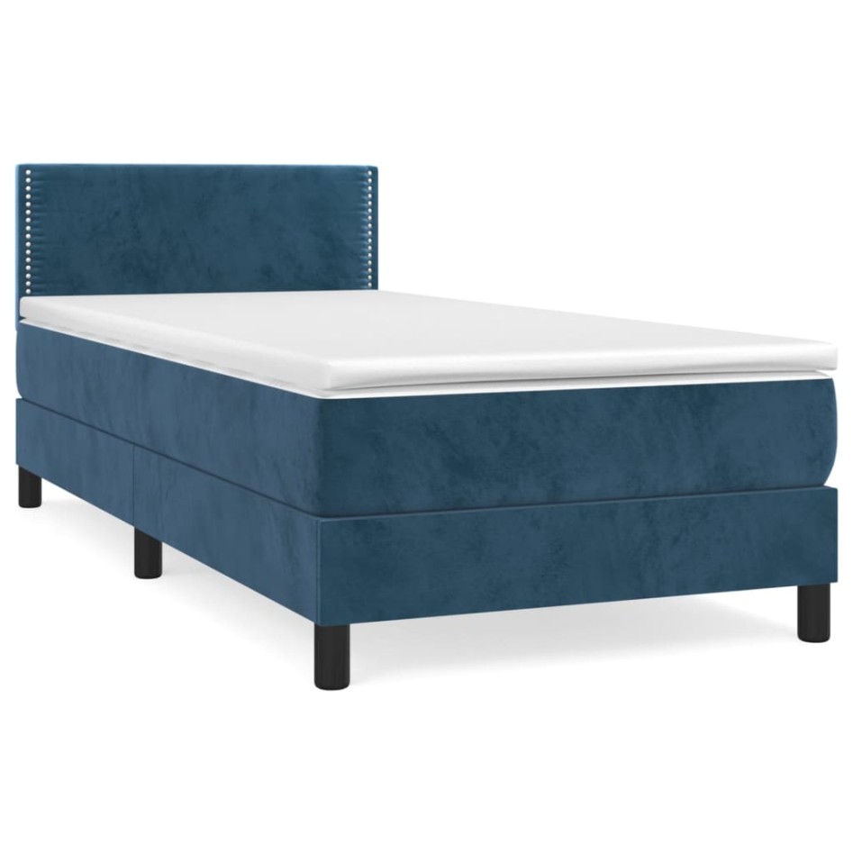 Cama box spring con colchón terciopelo azul oscuro 90x190