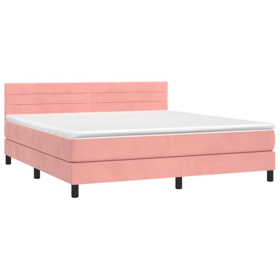 Cama box spring con colchón terciopelo rosa 160x200