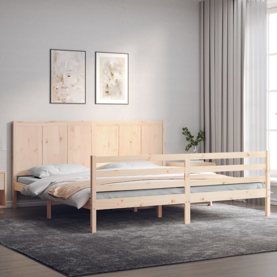 Estructura de cama con cabecero madera maciza 200x200