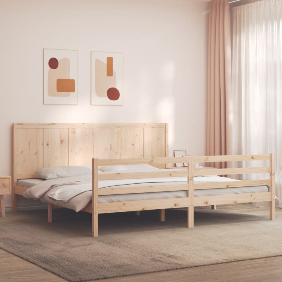 Estructura de cama con cabecero madera maciza 200x200