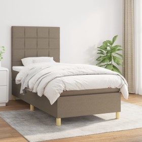 Cama box spring con colchón tela gris taupe 90x200