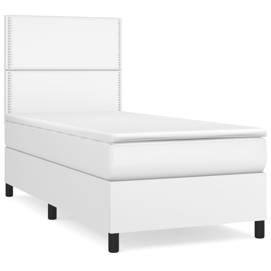 Cama box spring con colchón cuero sintético blanco 100x200