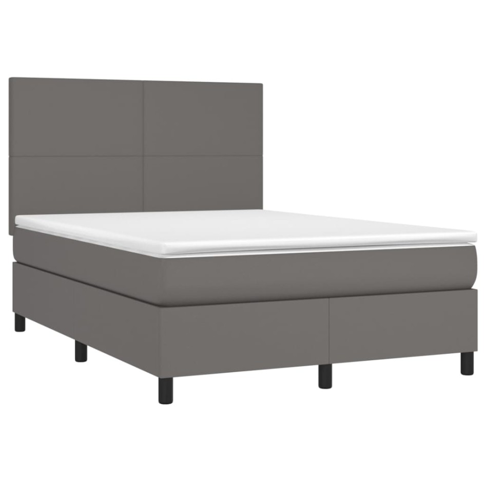 Cama box spring con colchón cuero sintético gris 140x190