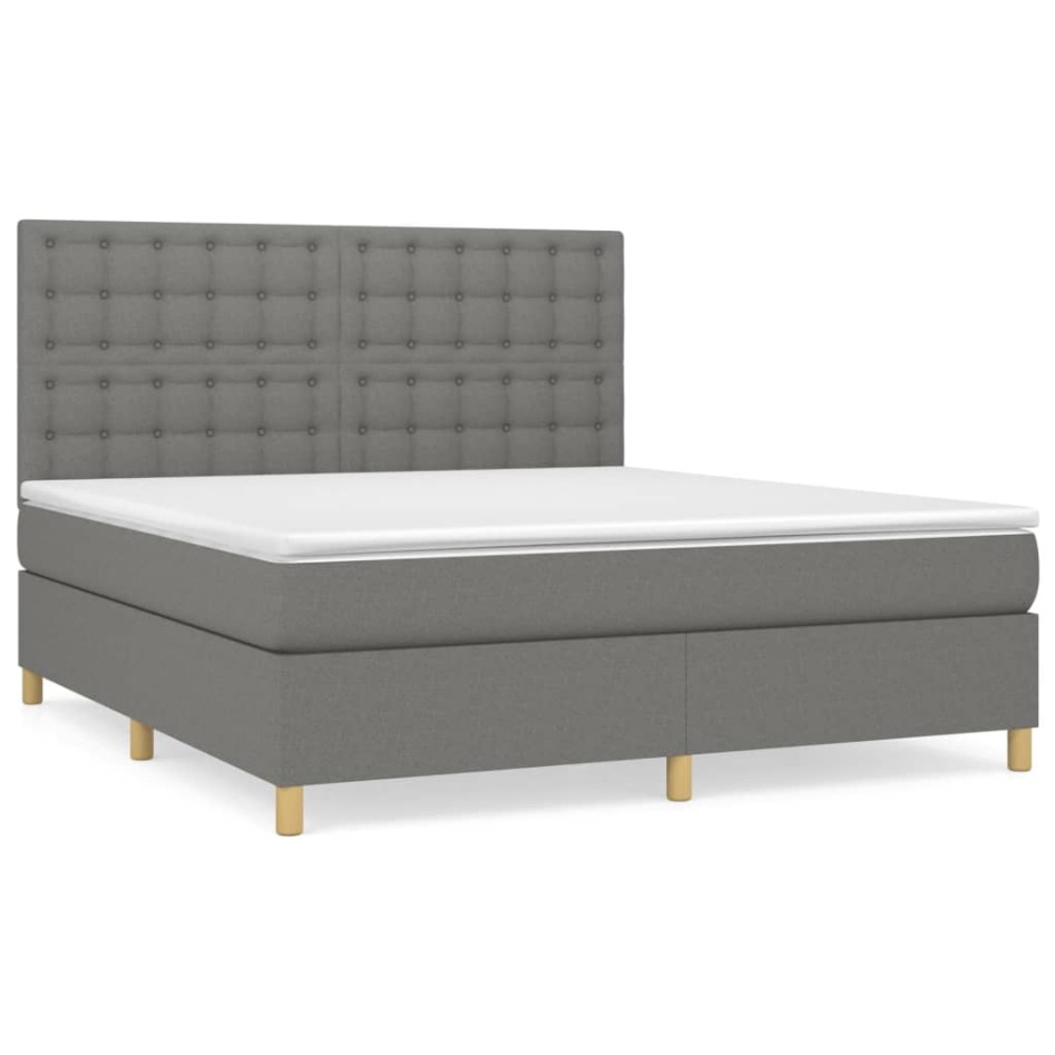 Cama box spring con colchón tela gris oscuro 160x200