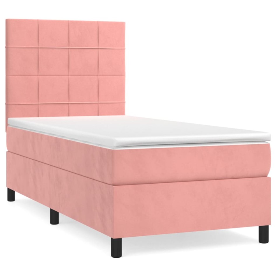 Cama box spring con colchón terciopelo rosa 90x190
