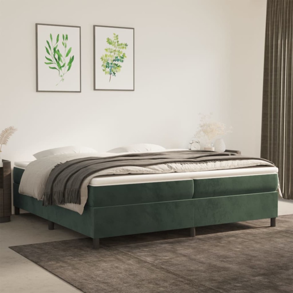 Cama box spring con colchón terciopelo verde oscuro 200x200