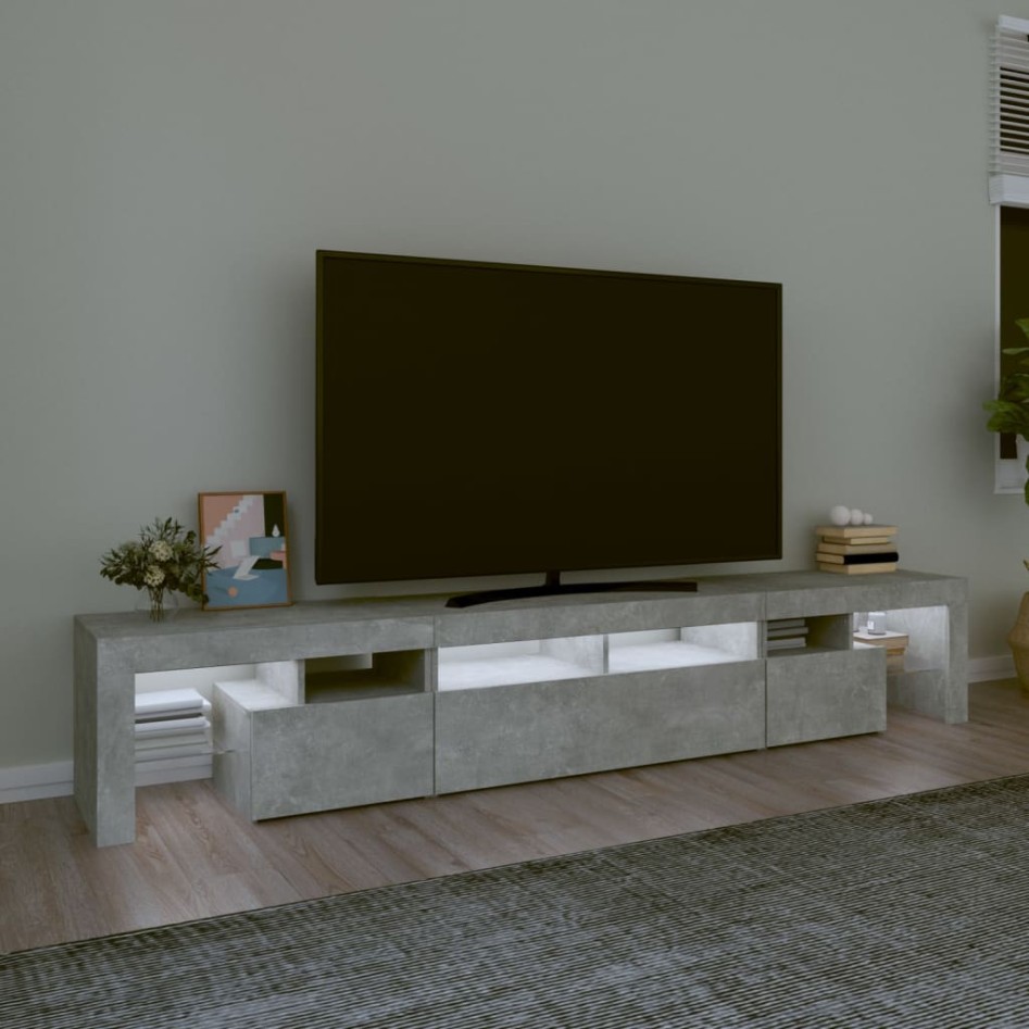Mueble de TV con luces LED gris hormigón 230x36,5x40