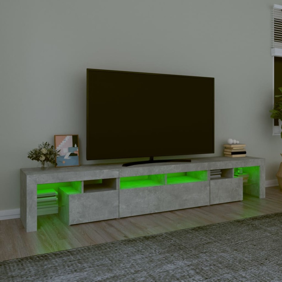 Mueble de TV con luces LED gris hormigón 230x36,5x40