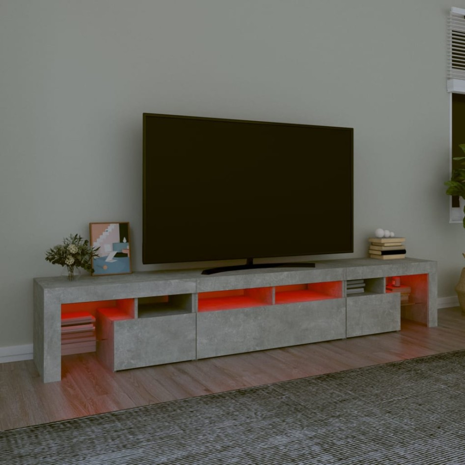 Mueble de TV con luces LED gris hormigón 230x36,5x40