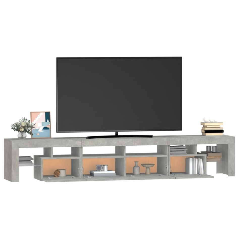 Mueble de TV con luces LED gris hormigón 230x36,5x40
