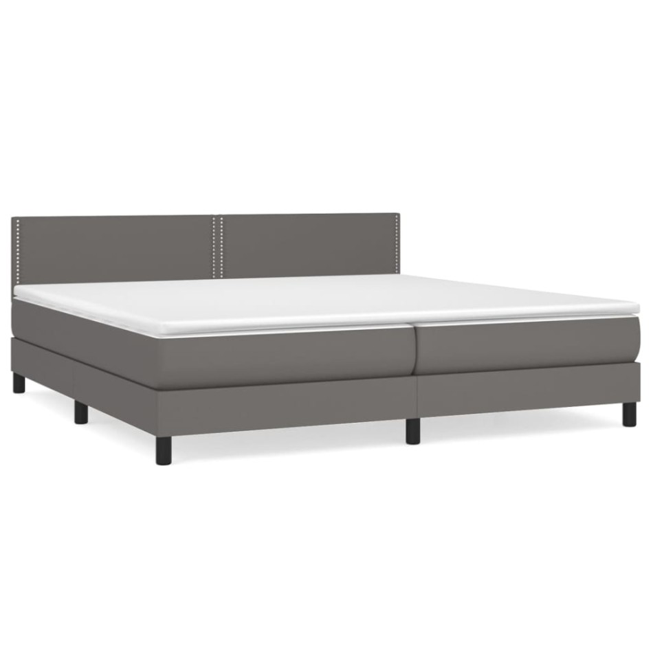 Cama box spring con colchón cuero sintético gris 200x200