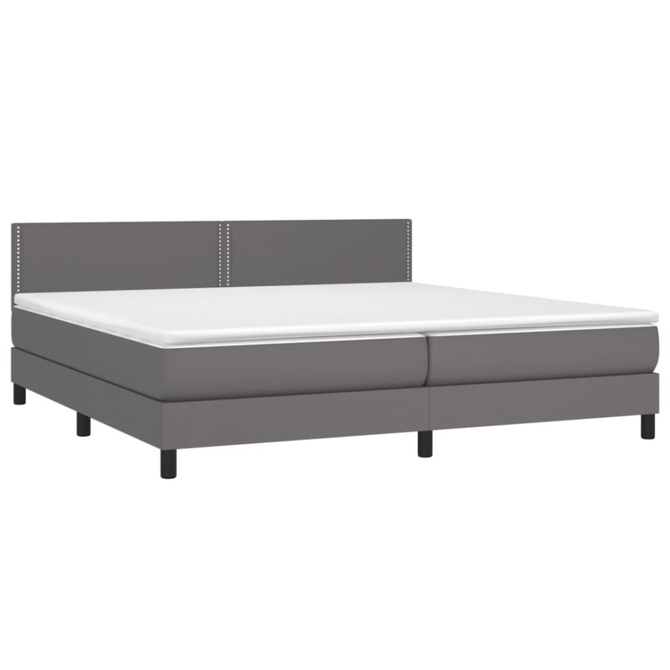 Cama box spring con colchón cuero sintético gris 200x200