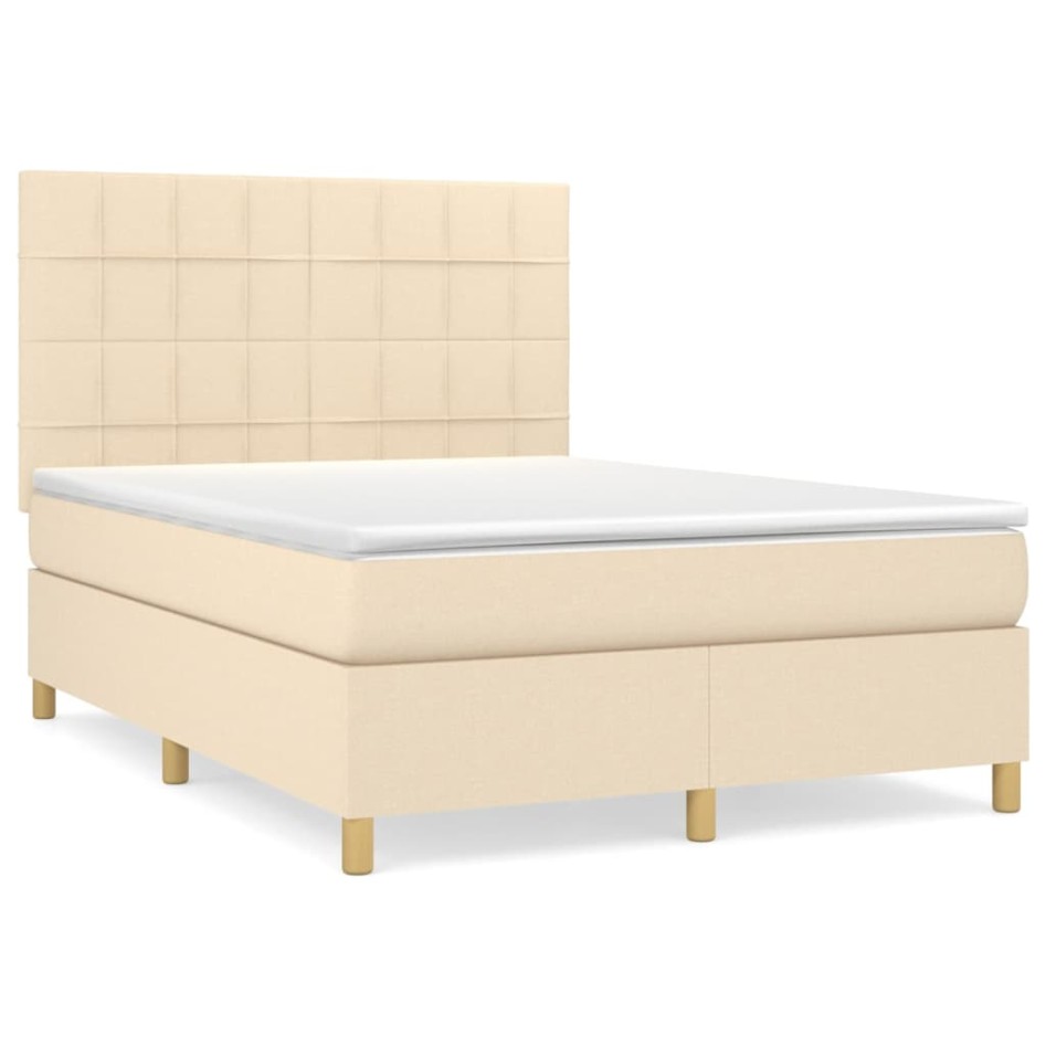 Cama box spring con colchón tela color crema 140x200