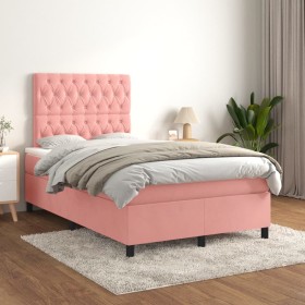 Cama box spring con colchón terciopelo rosa 120x200