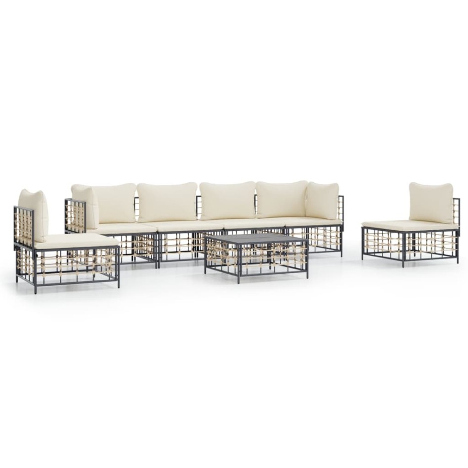 Set muebles de jardín 7 pzas y cojines ratán PE gris