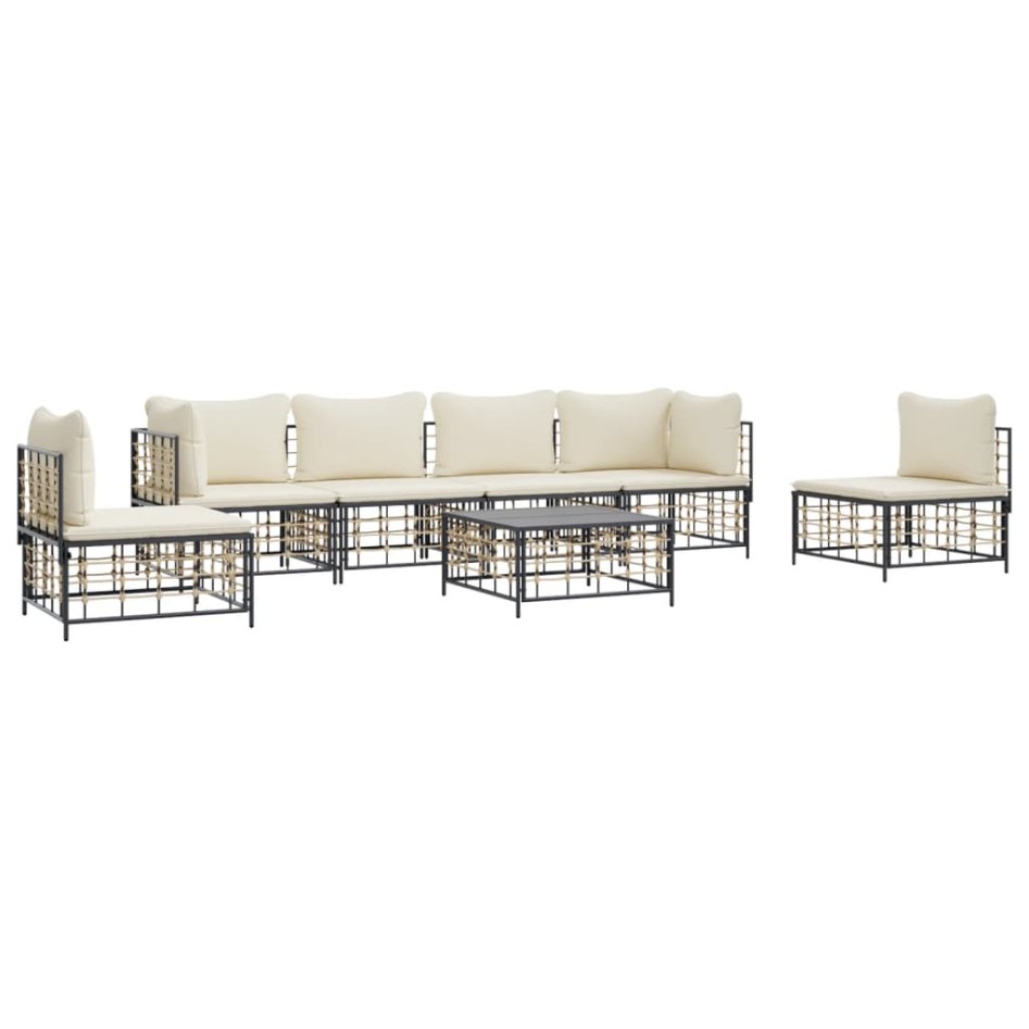 Set muebles de jardín 7 pzas y cojines ratán PE gris