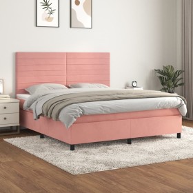 Cama box spring con colchón terciopelo rosa 160x200