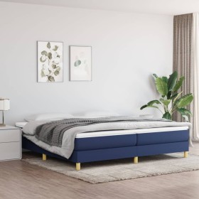 Cama box spring con colchón tela azul 200x200