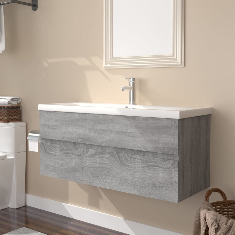 Mueble de baño con lavabo madera contrachapada gris