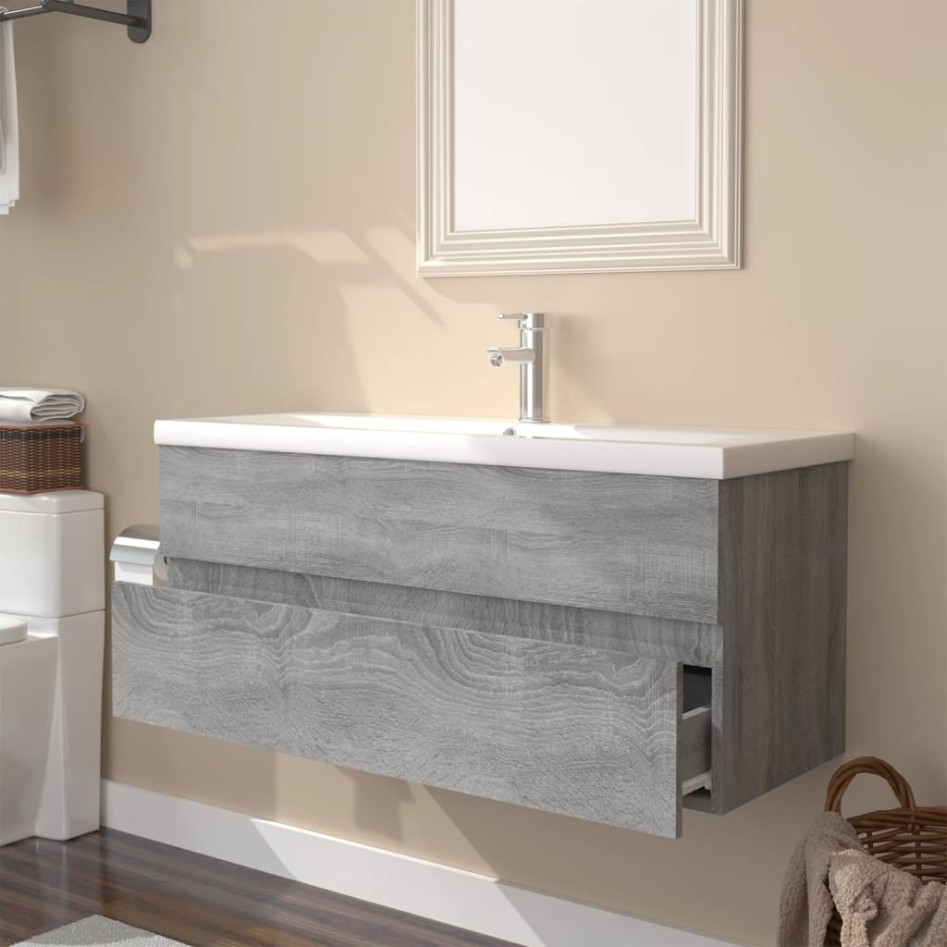 Mueble de baño con lavabo madera contrachapada gris